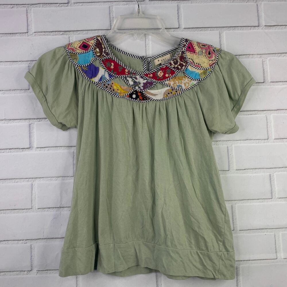 vintage Y2K Forever 21 top quilted patchwork sage green cottagecore size small